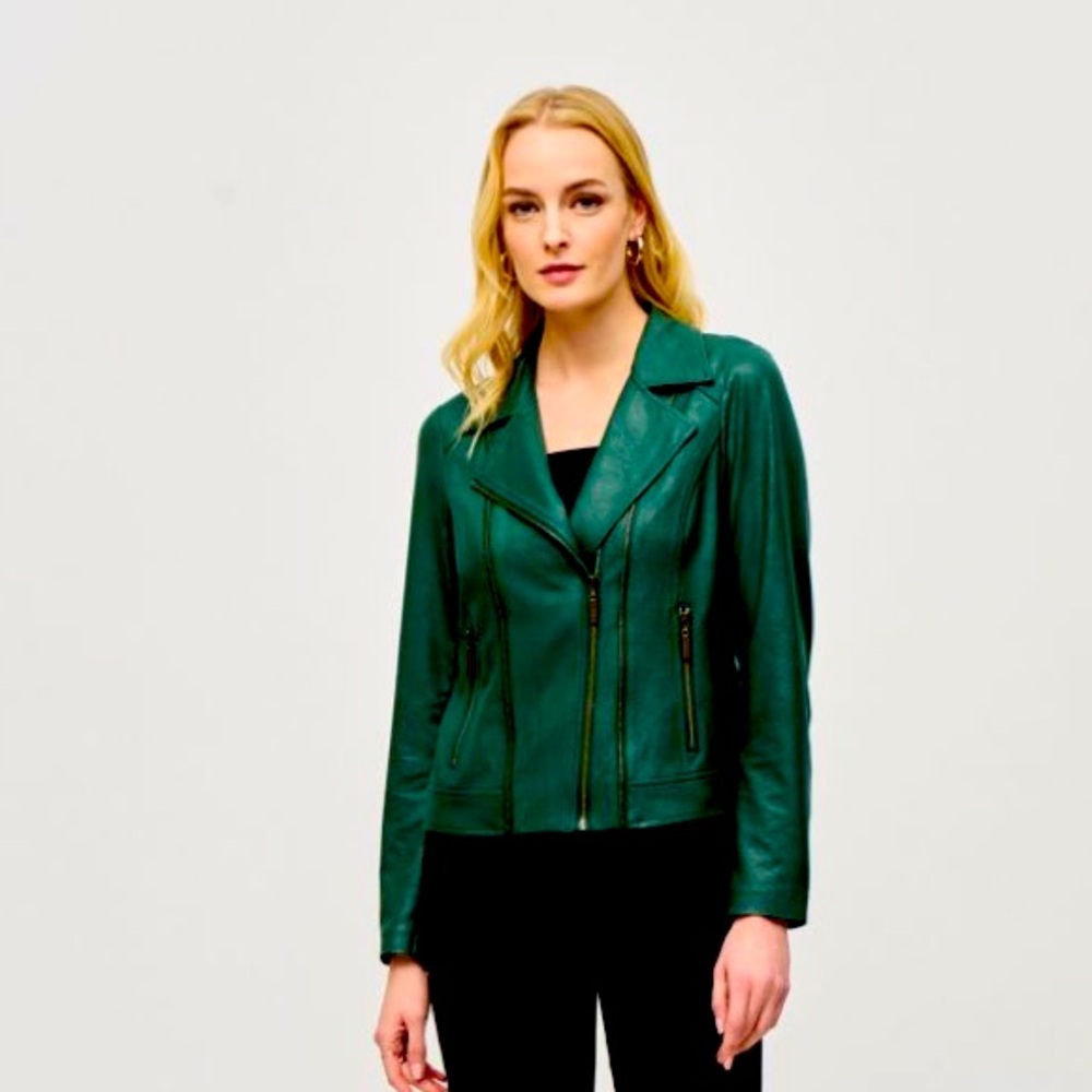 ABSOLUTE GREEN FOILED KNIT MOTO JACKET STYLE 243905